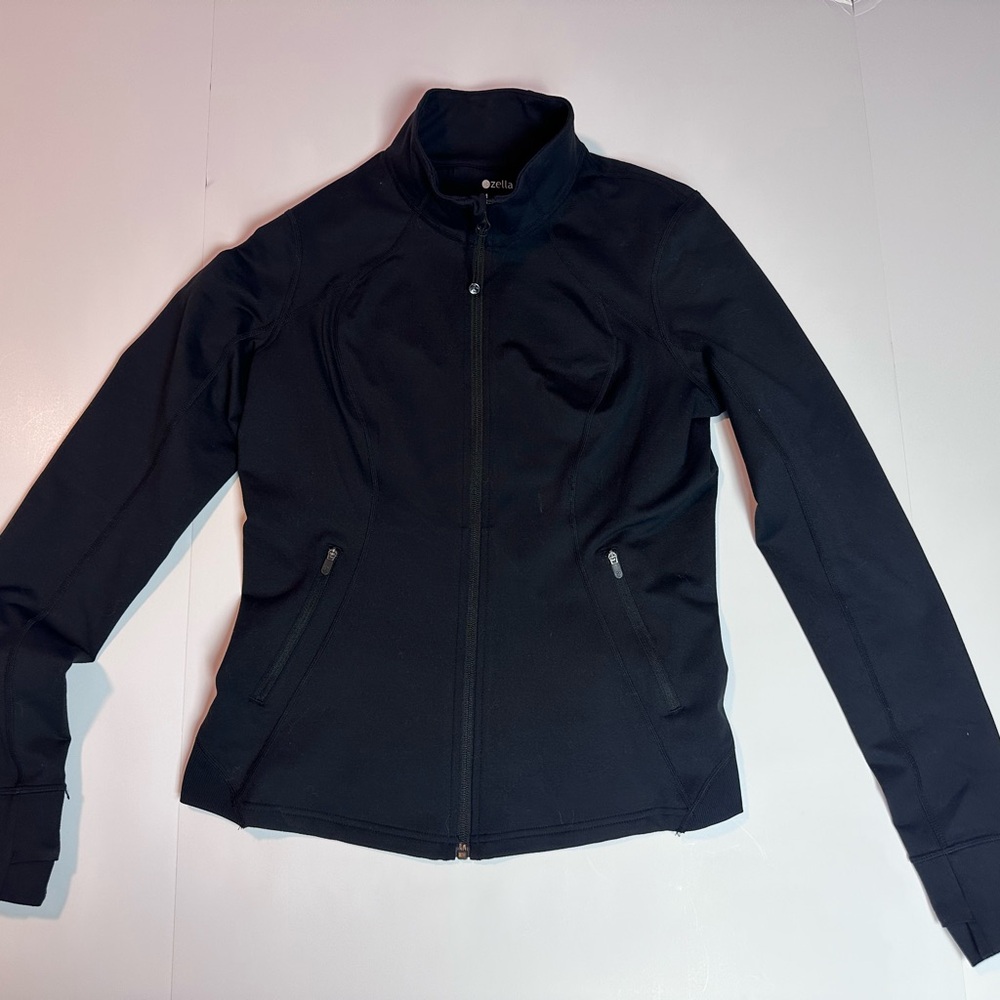 Zella Black Full Zip Athletic Jacket Women’s Medium Yoga Running Thumbhole